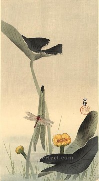 Flowers Painting - dragonfly and lotus Ohara Koson floral decoration